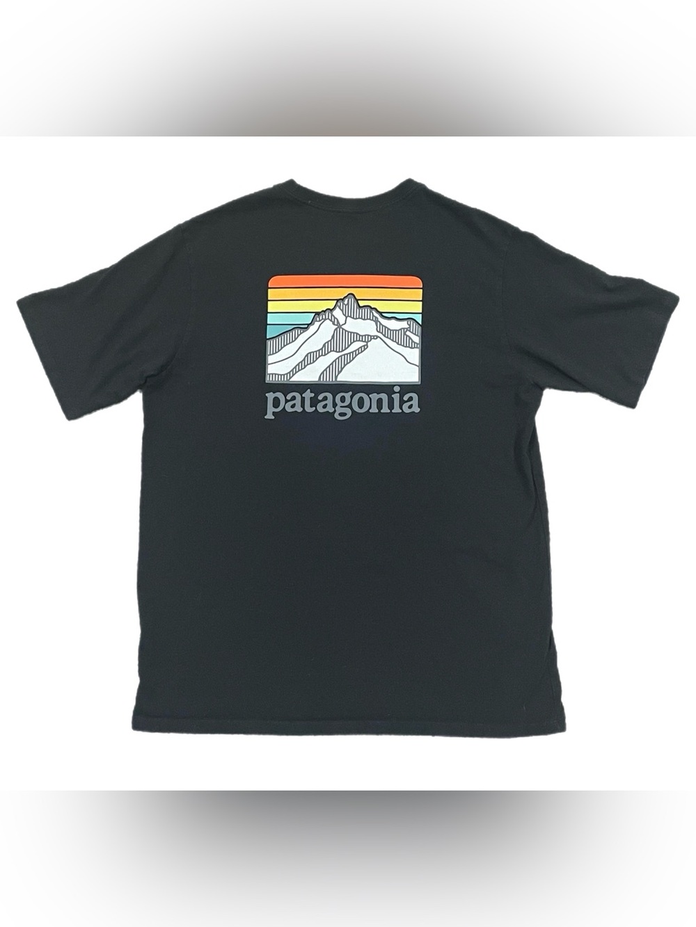 Patagonia Mens Unisex Black Pocket Tshirt Retro Mountain Logo Medium